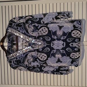 INC International Concepts Navy and Silver Embellished Blouse